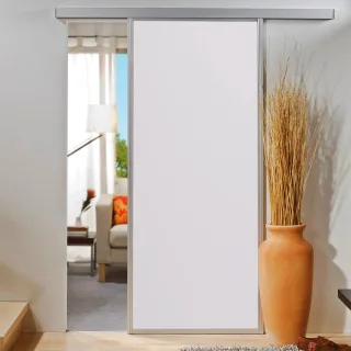 Holzschiebetür 740x2035mm umlaufendes Alu-Profil Weiß Komplettset Softclose beidseitig