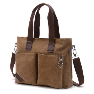 Retro Canvas Hand Laptop Briefcase Simple Casual Men Shoulder Crossbody Bag for Work Daily Travel Use