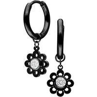 Wildcat Paar Ohrhänger Mini Crystal Flower Hoops Pair - Schwarz, Chirurgenstahl 316L - wasserfest, langlebig, hautverträglich