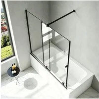 Boromal Badewannenaufsatz Schiebetür Duschtrennwand Glas Schwarz B: 70-115cm, 6mm Sicherheitsglas, (Duschwand für Badewanne Rahmenlos, mit Haltestangen & Türrollen), Rechts-und Links montierbar