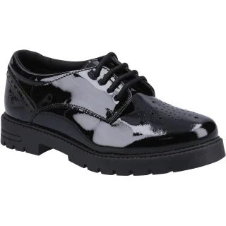 Hush Puppies Jayne Patent SNR Mädchenschuhe Aus Schwarzem Leder Mit Schnürung