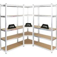 PROREGAL® Eckregal MegaDeal 1x Eckregal + 2x Schwerlastregal Ragnar, Verschiedene Farben, Stabiles Lagerregal Eckregal mit 175kg Fachlast Steckmontage