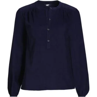 Feincord-Bluse mit Raffungen, Damen,  Blau, Baumwolle, by Lands' End