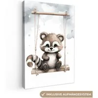 OneMillionCanvasses® Leinwandbild Waschbär - Tier - Kinder, Fotodruck (1 St), Leinwand Canvas Wandbild, Wanddekoration 20x30 cm