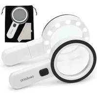 Midori Handlupe, 3-tlg., Leselupe Lupe Handlupe mit LED-Licht 30-fache Vergrößerung 80mm Linse