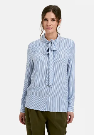 Milano Italy - Blouse w bow tie scaf + placket and 1/1 sleeves neon blue print - Gr. - 38