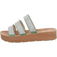 Ital-Design Damen Mules Freizeit Plateausandaletten Flach Pantoletten in Grün