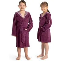 KangaROOS Kinderbademantel Dalia, Ideal für Zuhause, Schwimmbad oder im Urlaub, Langform, Veloursfrottier, Kapuze, Gürtel, Uni-Farben mit Streifen