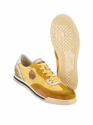 Kamo Gutsu Herren Low-Top-Sneaker Scudo Gelb Kalbleder, Baumwolle