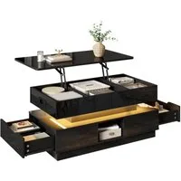 REDOM Couchtisch höhenverstellbar, Hochglanz, mit LED & Steckdose 90x42,5x48 cm (Packung, 1-St., Lift-Top-Funktion, Schubladen & Stauraum), Multifunktionaler Wohnzimmertisch für gemütliche Stunden