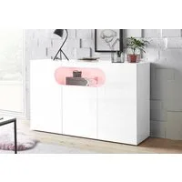 Home affaire Sideboard Real,Kommode,Schrank,Breite 130 cm komplett weiß hochglanz lackiert, mit 3 Türen davon 2 abgerundet, die ein ovales offenes Fach bilden