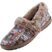 Skechers 33347-MLT Hausschuh Warm gefütterte Pantoffeln mit Katzenmotiv