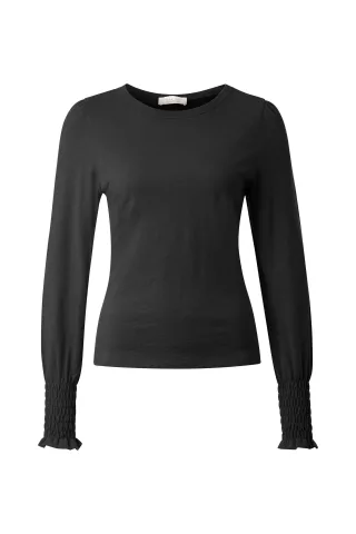 Rich & Royal - Slub longsleeve with smocked sleeve cuffs organic black - Gr. - M