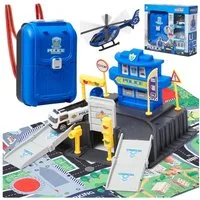 Esun Spiel-Feuerwehrwache Parkhaus für Kinder, Parkgarage Feuerwehr und Polizei Spielzeug garage (SET, Komplettset), Tragbares Rucksackdesign autogarage kinder 3 jahre