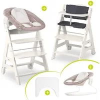 Hauck Hochstuhl Hauck Beta Plus Newborn Set - White, Holz Babystuhl ab Geburt mit Neugeborenenaufsatz, Sitzkissen, Essbrett