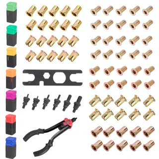 79PCS Rivet Nut Pliers Set Alloy Steel Ergonomic Handle Includes M3 M4 M5 M6 M8 M10 M12 Mandrels and 70 Rivet Nuts for A