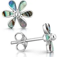 Materia Paar Ohrstecker Blume Blüte mit Abalone Perlmutt grün SO-56, Fassung aus 925 Sterling Silber