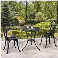 Outsunny Balkonset 3-teilige Essgruppe 1 Tisch+2 Stühle mit Schirmloch Terrasse, (Balkonmöbel-Set, 3-tlg., Gartenmöbel-Set), Aluminium Schwarz Ø60 x 67H cm