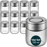 SILBERTHAL Gewürzbehälter Gewürzglas 150ml 12er Set mit Klickdeckel, Glas, Edelstahl, (12er Set 150ml, 12-tlg)