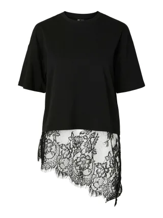 PIECES - PCMAVE SS LACE T-SHIRT JRS DM Black - Gr. - L