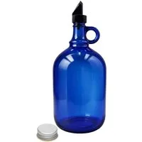mikken Trinkflasche Henkelflasche 2000 ml blau mit Ausgießer und Deckel Glasflasche, UV-Schutz, 2 Liter, mit Henkel