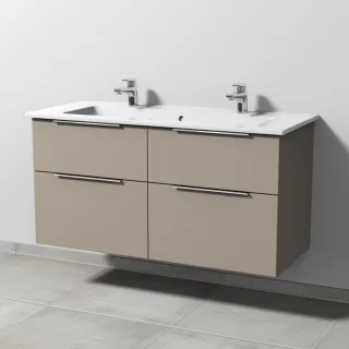 Sanipa 3way Keramik-Set Venticello Keramik-Doppelwaschtisch und Unterbau mit 4 Auszügen, Sandgrau-Ma UF32967