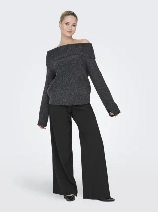 ONLY - ONLLUNA LS OFF SHOULDER PULLOVER KNT Dark Grey Melange - Gr. - XL