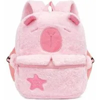 soma Schulrucksack Plüsch Kinder Rucksack Capybara Rosa mit Frontfach Reißverschluss (Set, 1-tlg., Geschenk-Set), Flauschiger Kinder Rucksack mit Capybara Motiv und zwei Fächern
