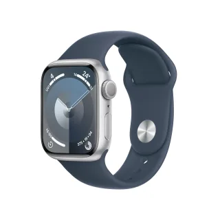 Apple Watch Series 9 [GPS inkl. Sportarmband M/L sturmblau] 41mm Aluminiumgehäuse silber