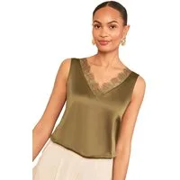 Love & Roses Trägertop Love & Roses Satin-Trägertop mit Spitzenfront (1-tlg)