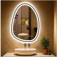 PESENXAN Badspiegel Asymmetrischer Spiegel mit LED-Beleuchtung - Dimmbar, 3 Lichtfarben (1-St), Badezimmerspiegel mit Memory-Funktion, Beschlagfrei, Energiesparend