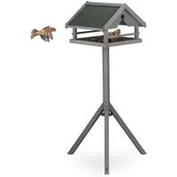 relaxdays Vogelhaus Graues Vogelfutterhaus mit Ständer