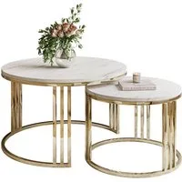 Lookway Couchtisch LORI 2in1 LEVANTO runder Couchtisch mit gold chrom Gestell (2er Set), Durchmesser: ⌀70 cm und ⌀50 cm