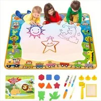 POPOLIC Kreativset Lernspielzeug 100×100cm Wasser Doodle Matte, (4 Wasserstift, 3 Stempel, 8 Muster Schwamm, Große Wassermalmatte, 1-tlg., Kinder Wasser Malen Water Doodle Mat, Magic Matte), Fördert die Fantasie, Montessori Spielzeug 1 2 3 Jahre