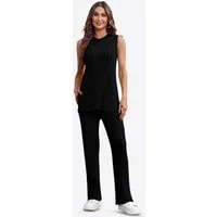 Imily Bela Hausanzug Damen Zweiteiliges Pyjama-Set (Set, 2 tlg., Ärmelloses Oberteil + Lange Schlaghose) Einfarbig