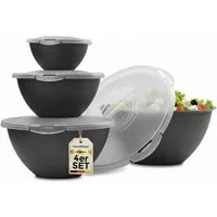 Hausfelder Salatschüssel Schüssel Set groß mit Deckel, 0,7-6 L Anthrazit Schwarz), Kunststoff, (8-tlg), Schüsseln 1x6 L, 1x3,6 L, 1x1,9 L, 1x0,7 L