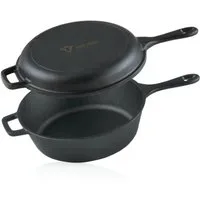 BBQ-Toro Kasserolle Gusseisen Topf mit Pfannendeckel, 5 Liter - schwarz, Gusseisenpfanne, Gusseisen