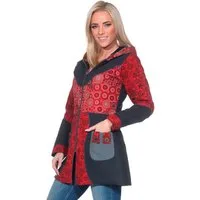 KUNST UND MAGIE Langjacke Kunst und Magie Damenmantel + Kapuze Blumenmuster Jacke Baumwolle Boho