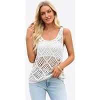 Imily Bela Stricktop Damen gehäkelt Tanktop Rundhals Beach Cover-Up Casual Oberteil (Packung, 1-tlg., 1per-Pack) Lochstrick mit Zopfmuster in Unifarbe