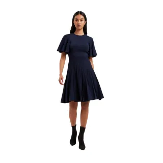 Ted Baker - Kleid mit ausgestelltem Rock für Damen, Rundhalsausschnitt, Jerseyware, Flatter-Ärmel (Marine)