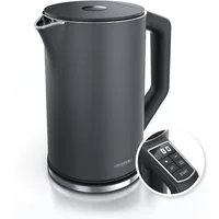 Arendo Wasserkocher Doppelwand, Edelstahl, Temperatureinstellung 40°–100°C mit Anzeige, 1,5 l, 2200 W, in 5 °C-Schritten einstellbar, Teekocher mit Temperaturanzeige