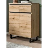 Inn.Furn Hochkommode Gelia (Kommode in Evoke Eiche mit Schwarz, 80 x 99 cm), mit Vollauszug und Soft-Close