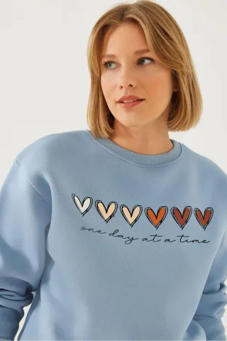 Herz-Muster Rundhals Sweatshirt