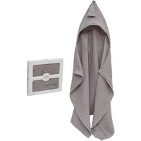 SEI Design Kapuzenhandtuch 75x100 Badeponcho stone-grey, Musselin (1-St), Musselin 4-lagig - 100% BIO Baumwolle