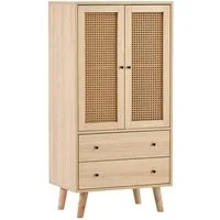 Merax Highboard mit 2 Türen mit Rattan-Geflecht und 2 Schubladen, Sideboard Holz,Kommode,B/H/T:60/120/40cm