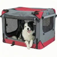 Xonic Hunde-Transportbox Foxdevil by xonic® Faltbare Hundebox / Transportbox (Grau/Rot, S)