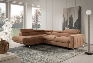 Ecksofa mit Schlaffunktion MARIOS Sofa Stoff Dunbar Rostbraun Ottomane Links