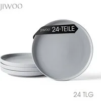 JIWOO Teller 4er Ø27,7cm, Speiseteller Steakteller Dessertteller Brotteller Plate, (24 St), Keramik Hochwertiges Tellerset Grau Mikrowellen spülmaschinenfest