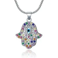 NAHLE Kette mit Anhänger Silberkette Hamsa Hand der Fatima Schmuck Geschenk (2-tlg., inklusive Schmuckbox), 925 Silber / rhodiniert mit Zirkonia Steinen veredelt