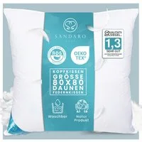 Sandaro Home Daunenkissen 1400 gr, 3-KAMMERN KISSEN, 80 x 80 cm, Bezug: Baumwolle